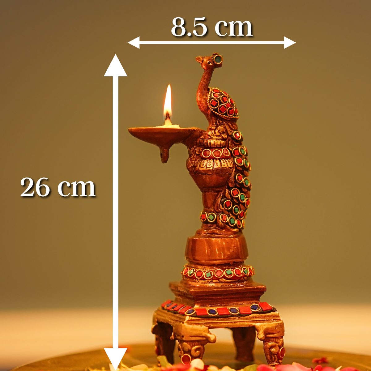 Peacock Diya with Stone Work Tall