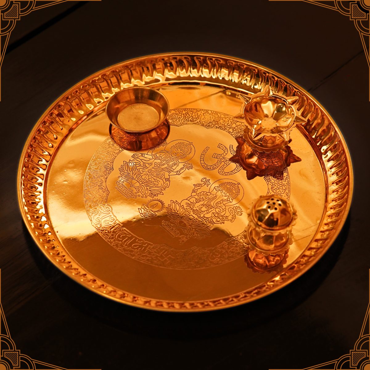 4 Item Puja Thali Set Carving